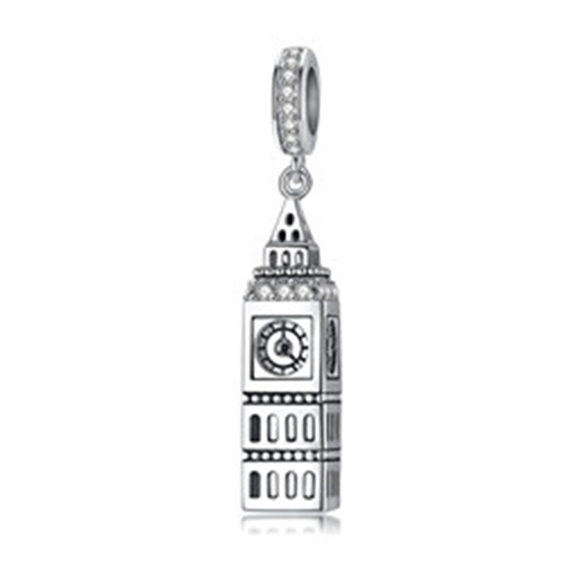 100% 925 Sterling Silver Eiffel Tower Big Ben Charm Beads Pendant Fit Original Bracelet Authentic S925 Fine Jewelry: Default Title