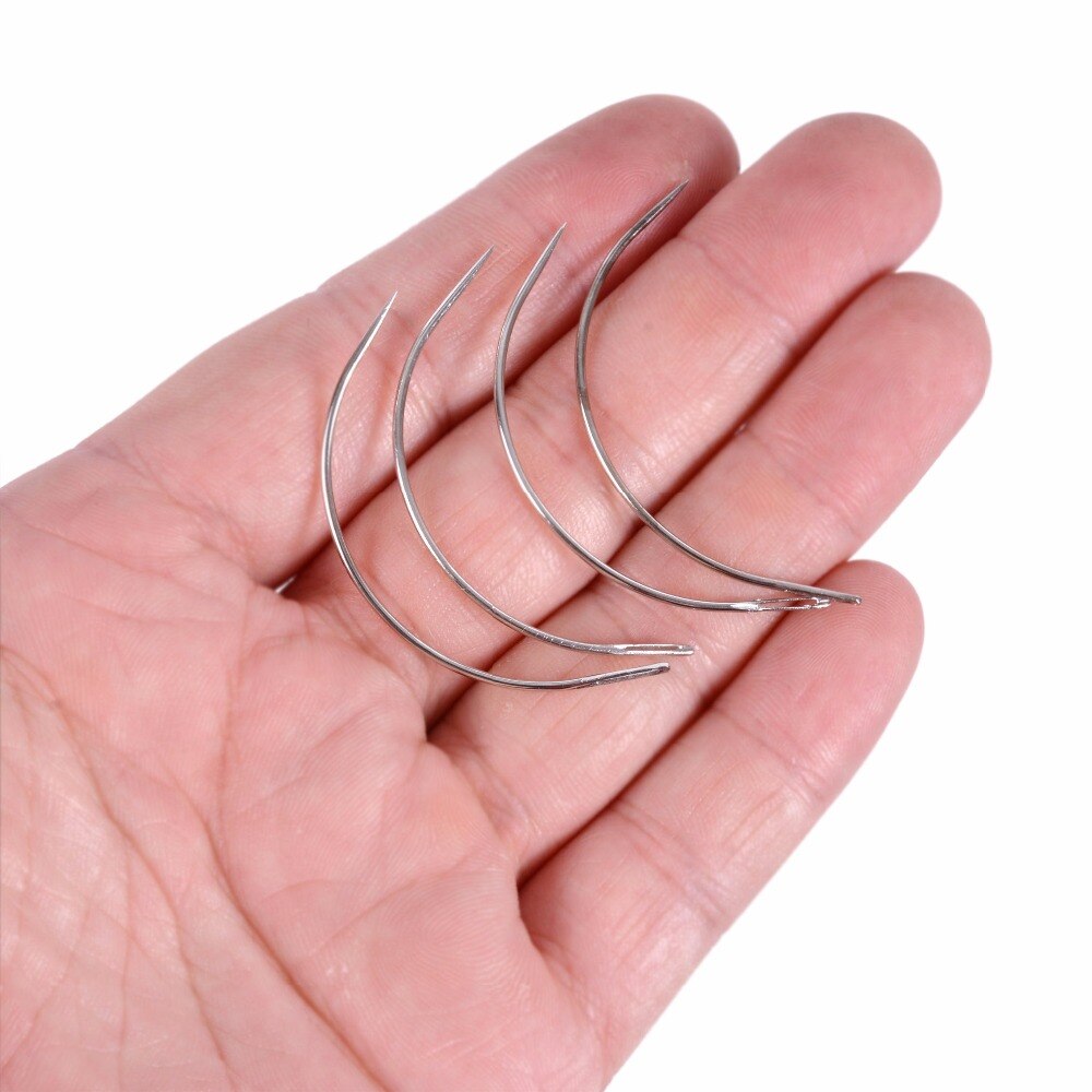 50Pcs 6CM C Shape Curved Needles Threader Sewing/Weaving Needles for Human Hair Extension Weft Weaving