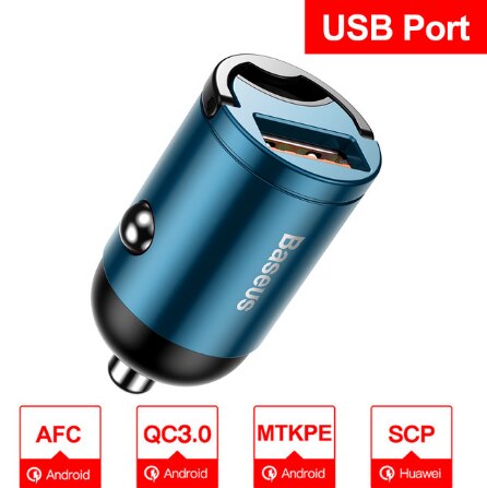 Baseus Quick Charge 4.0 3.0 USB Car Charger For iPhone 11 Pro Max Huawei P30 QC4.0 QC3.0 QC 5A Fast PD USB C Car Phone Charger: USB Port Blue