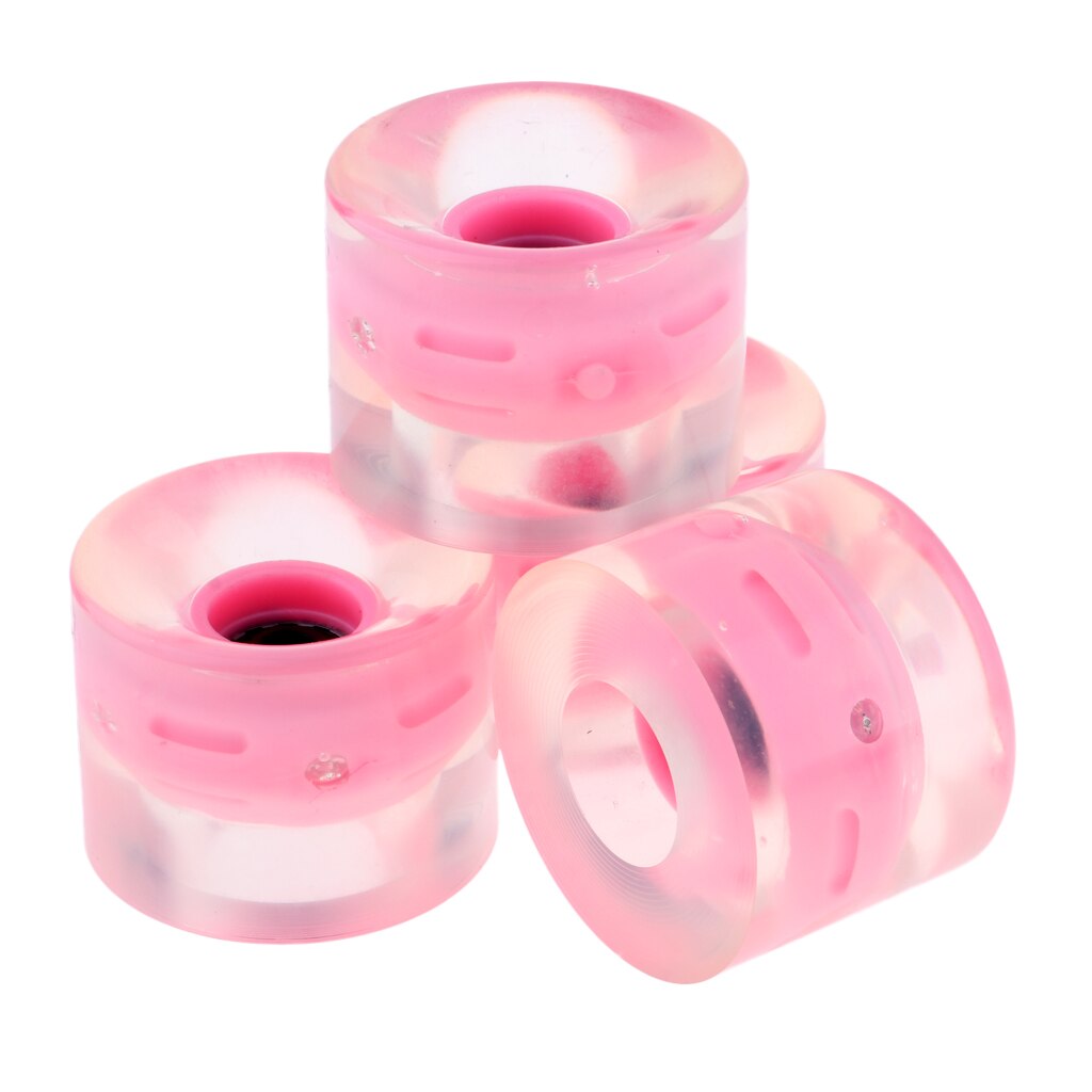 4 stk 60mm blinkende rullelys opp blits rullebrett longboard hjul 78a med bærende kjerne glød om natten 5 farger: Rosa