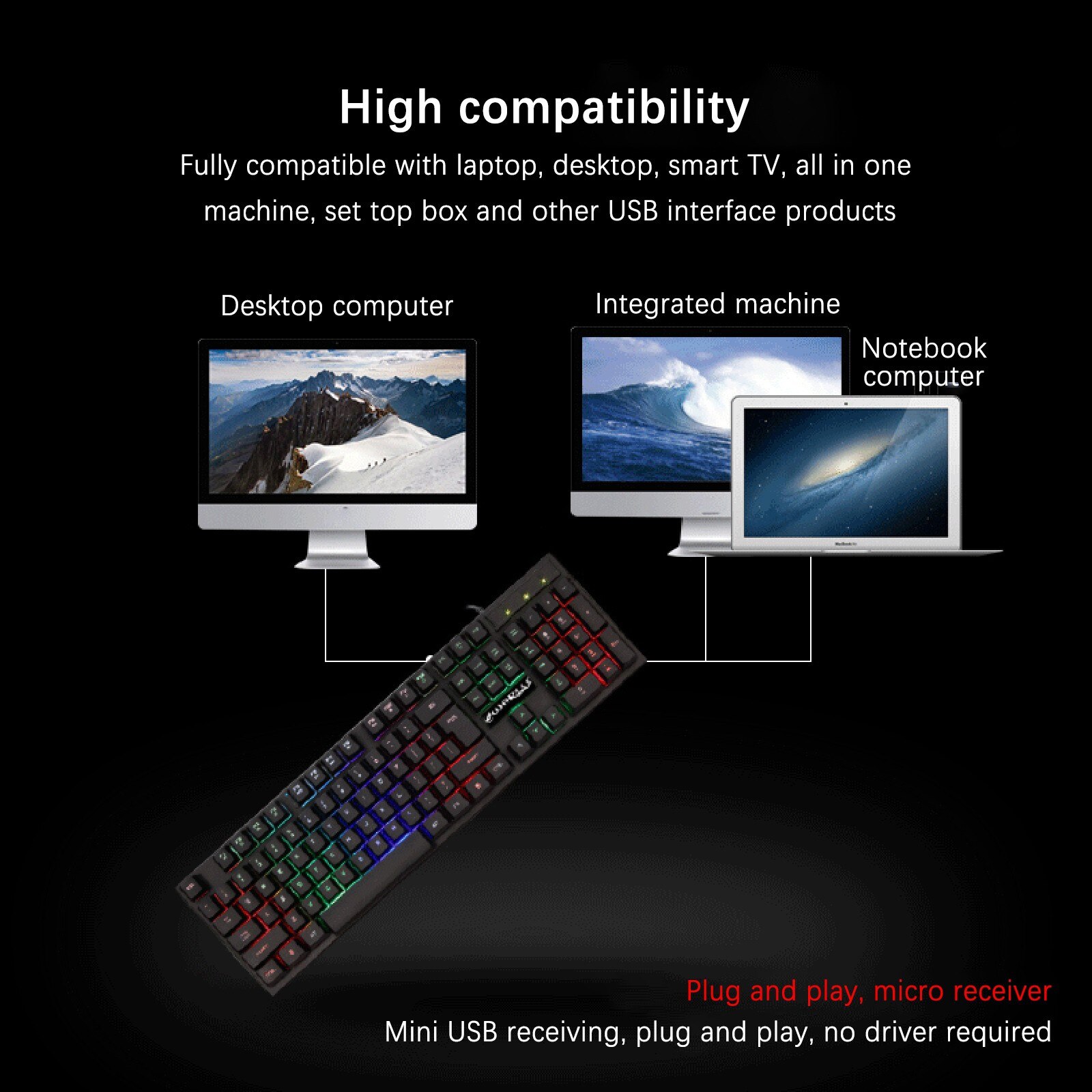 KM-002 przewodowy USB klawiatura do gier combo Essential podświetlana dioda LED mysz i klawiatura zestaw cicha mysz do gier zestaw do laptopa PC