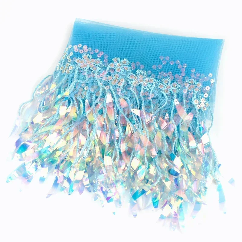 Meetee-flecos de lentejuelas de 15cm, adornos de encaje de malla para coser vestido latino, ropa de boda, recorte de flecos decorativos, 2-10 yardas: S / Azul