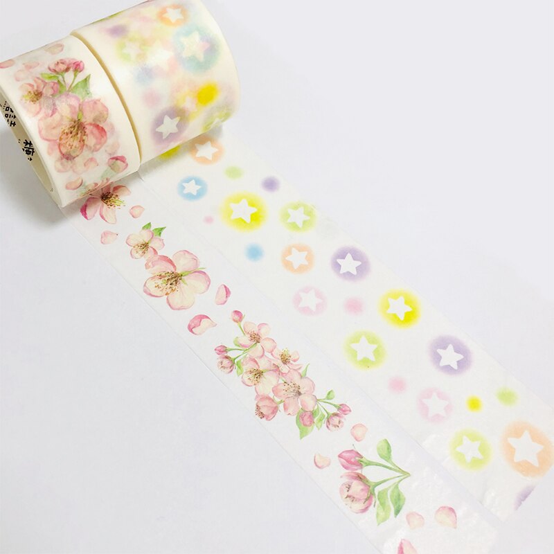 1 Roll Bloemen En Sterren Washi Papier Decoratieve Sticker Tape Notebook Dagboek Decoratie
