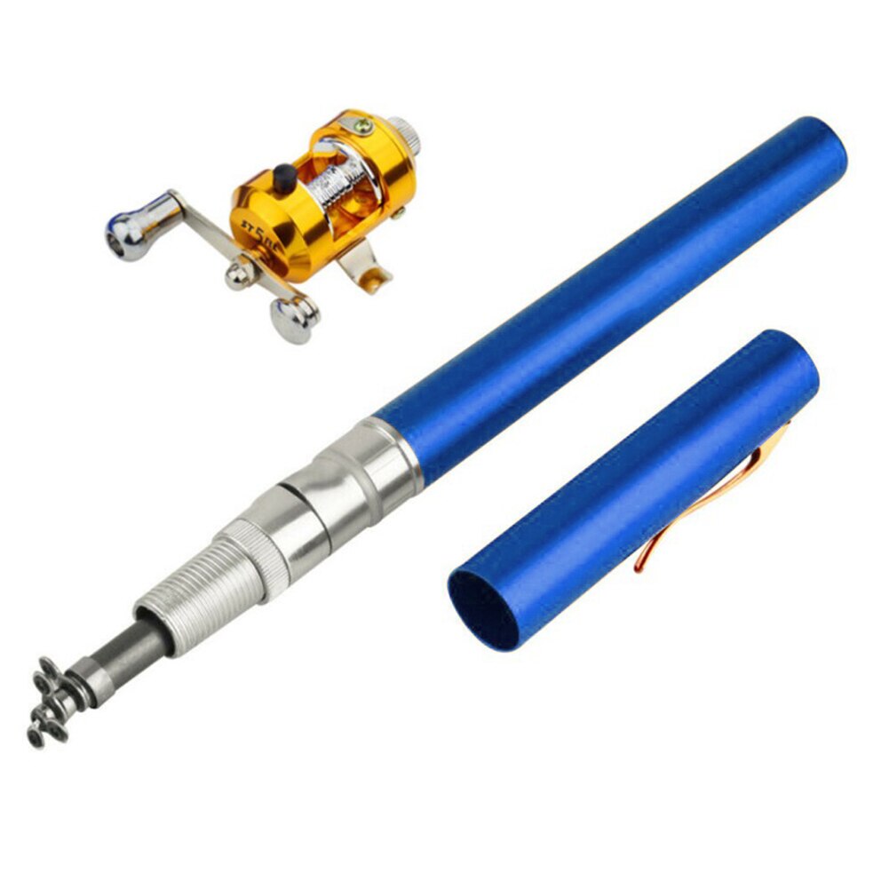 93cm Pen Shaped Fiberglass Ice Rock Fishing Rod Portable Lightweight Mini Telescopic Raft Fishing Pole Gear Tackle: Blue