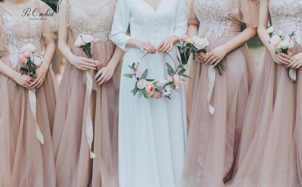 PEORCHID Ramos de boda novia dama de honor flores artificiales corona cesta de mano decoración rosa ramo de guirnalda