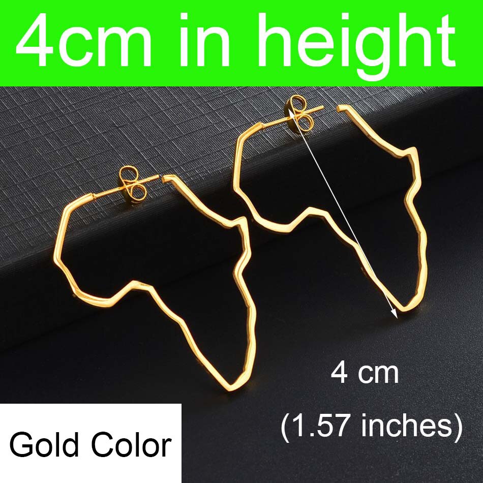 Anniyo Afrikaanse Kaart Grote Oorbellen Overdrijven Groter Oorbel Afrika Ornamenten Traditionele Etnische Hyperbole Christmas #103721: 4cm Gold Color