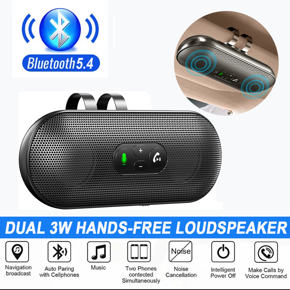 Bluetooth 5.4 bilsats handsfree dubbla 3w högtalartelefoner solskyddshögtalare  mp3 spelare trådlös musikmottagare med röstassistent