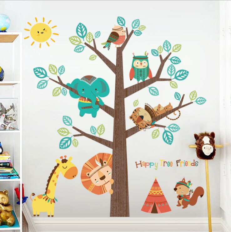 Dyr træ væg mærkat decals børn børn baby værelse børnehave soveværelse væg klistermærker hjem indretning stue træ væg indretning: Default Title
