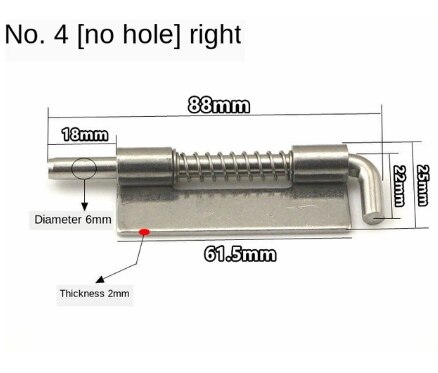 304 Stainless Steel Loaded Hinge Safety Spring Bolt Barrel Latch for Industrial Welding Distribution Cabinet Hardware: 4-NO hole-R