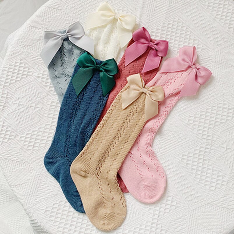 0-8Jahre mädchen kniehohe lange socken kleinkind Baby baumwolle Gittergewebe Band bowknot seite booties socken prinzessin mädchen dacing socken