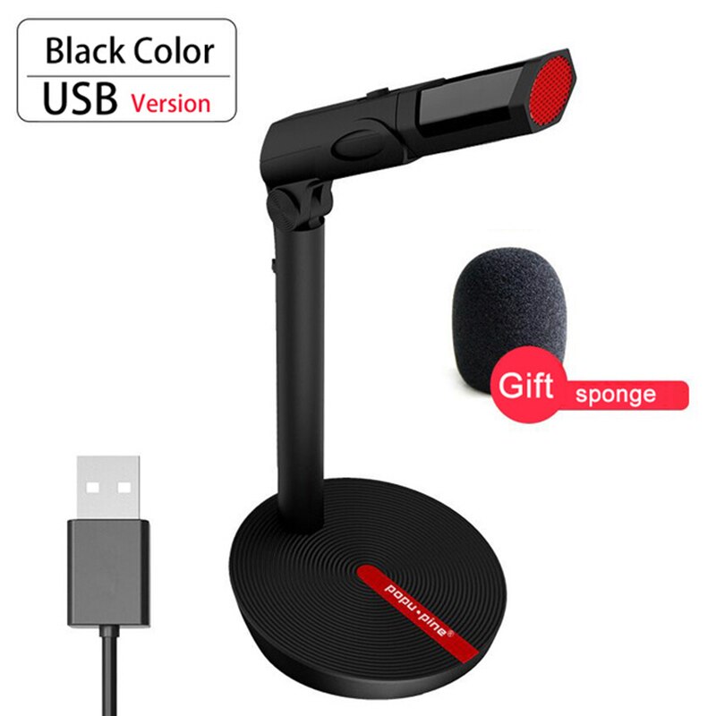 Popupine Wired Condenser Studio Microphone USB 3.5mm Microphone, Flexible Microphone For Computer Laptop Gaming: Black USB