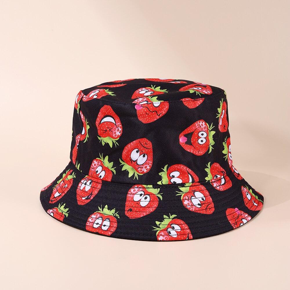 1pc- pack hattar sommargrönsaker frukttryck bucket hats för flickor hiphop solskyddshatt män kvinnor #39: Som bild 05