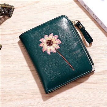 WESTERN AUSPICIOUS Women Wallets Red Green Pink Coffee Black Short Purse PU Card Holder with Fine Embroidery: as show