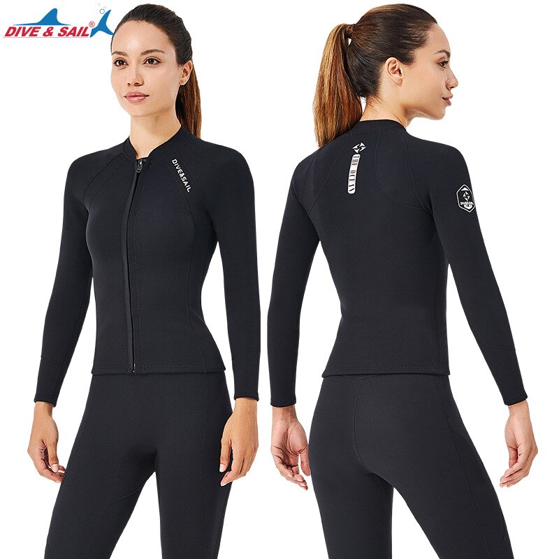 Wetsuit Top Men Women 2mm Long Sleeve Neoprene Wetsuits Jacket Front Zipper Diving Suit for Snorkeling Diving Surfing Kayaking