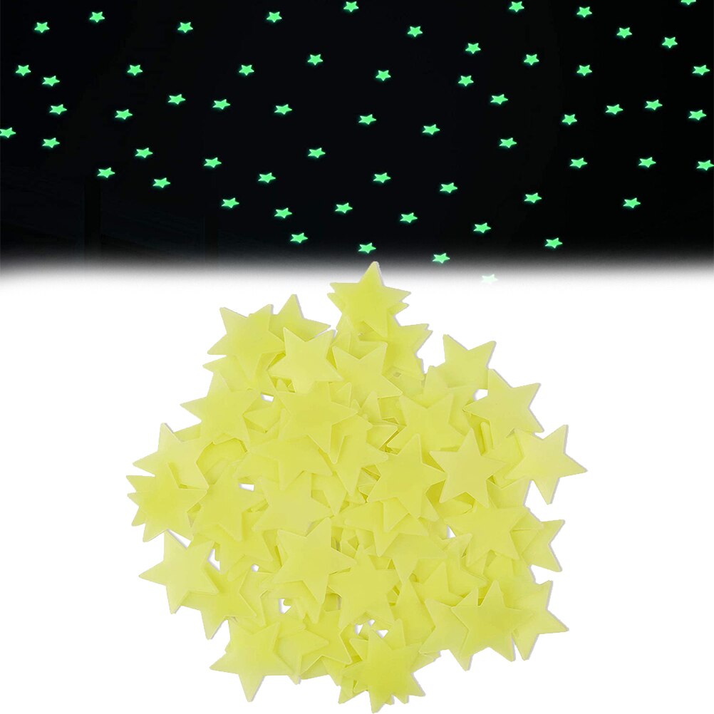 100 stk lysende 3d stjerner lyser i mørket lysende på væg klistermærker plakater til børneværelse stue tilbehør til hjemmet: 100 stk gul