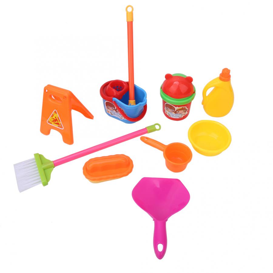 10pcs/Lot Simulation Cleaning Set Mop Broom Ware Plaything Children Play House Cleaning Toys for Kids Pretend Play Learning Toy