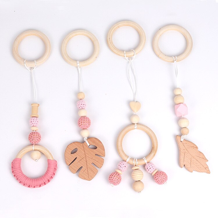 Nordic Baby Gym Spelen Kwekerij Zintuiglijke Ring-Pull Bijtring Speelgoed Baby Rammelaar Speelgoed Voor 0-12 Maanden Houten kralen Hanger Speelgoed Room Decor: 4pcs-WT132A