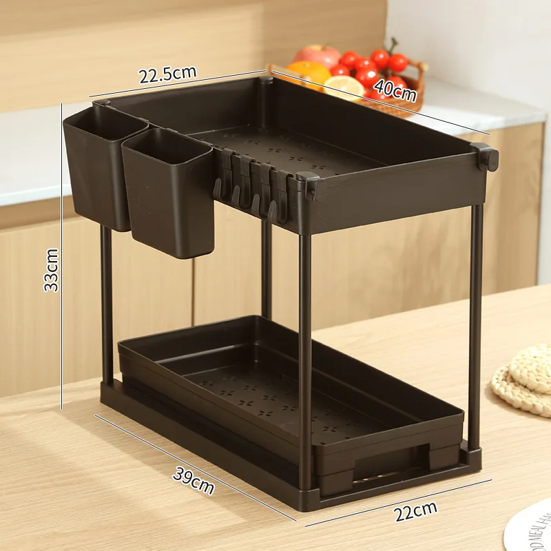 ﻿ 2-Tier Küche Lagerung Unter Waschbecken Organizer Ziehen Doppel-Schicht Waschbecken Demontage Lagerung Rack Badezimmer Küche Desktop Racks: Navy Blau