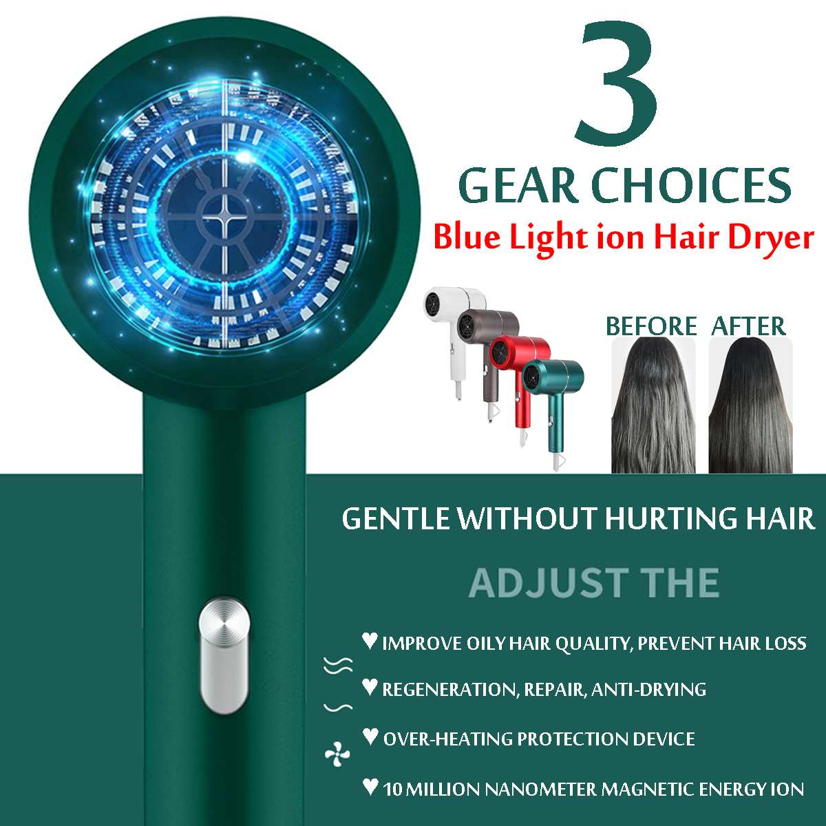 3000W Hair Dryer 3 Gears /Cold Air Blow Dryer Powerful Barber Salon Styling Tools Portable Hairdryer Diffuser