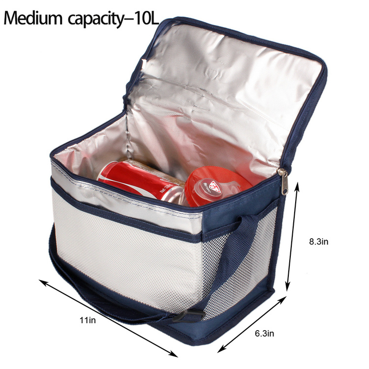 SANNE 10L 15L Aluminium Folie Isoliert Eis Picknick Kühler Taschen Thermische Lebensmittel Taschen Eis Kühler Isolierte Schulter Taschen für familie: 10L Nevy Blau