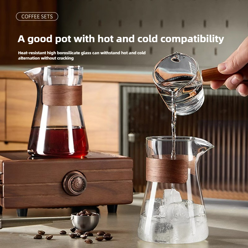 17oz/500ml Kaffeekaraffe aus Glas mit hitzebeständiger Holzschicht, Kaffeedekanter, Kaffeetasse zum Übergießen, Kaffeebrühkanne