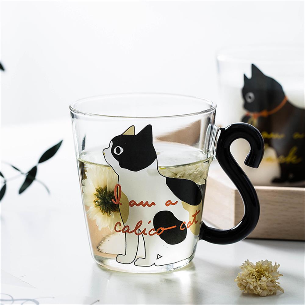 Tasse à café en verre chat noir mignon 250 ml, poignée en forme d&#39;animal, tasses à lait et à jus d&#39;eau, tasse à thé, Style japonais Kawaii, pour la maison