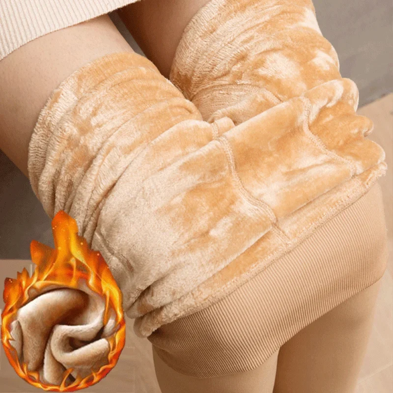 Mallas gruesas de invierno para mujer, pantimedias cálidas de terciopelo de Color sólido de cintura alta para mujer, pantimedias de terciopelo grueso, medias elásticas negras
