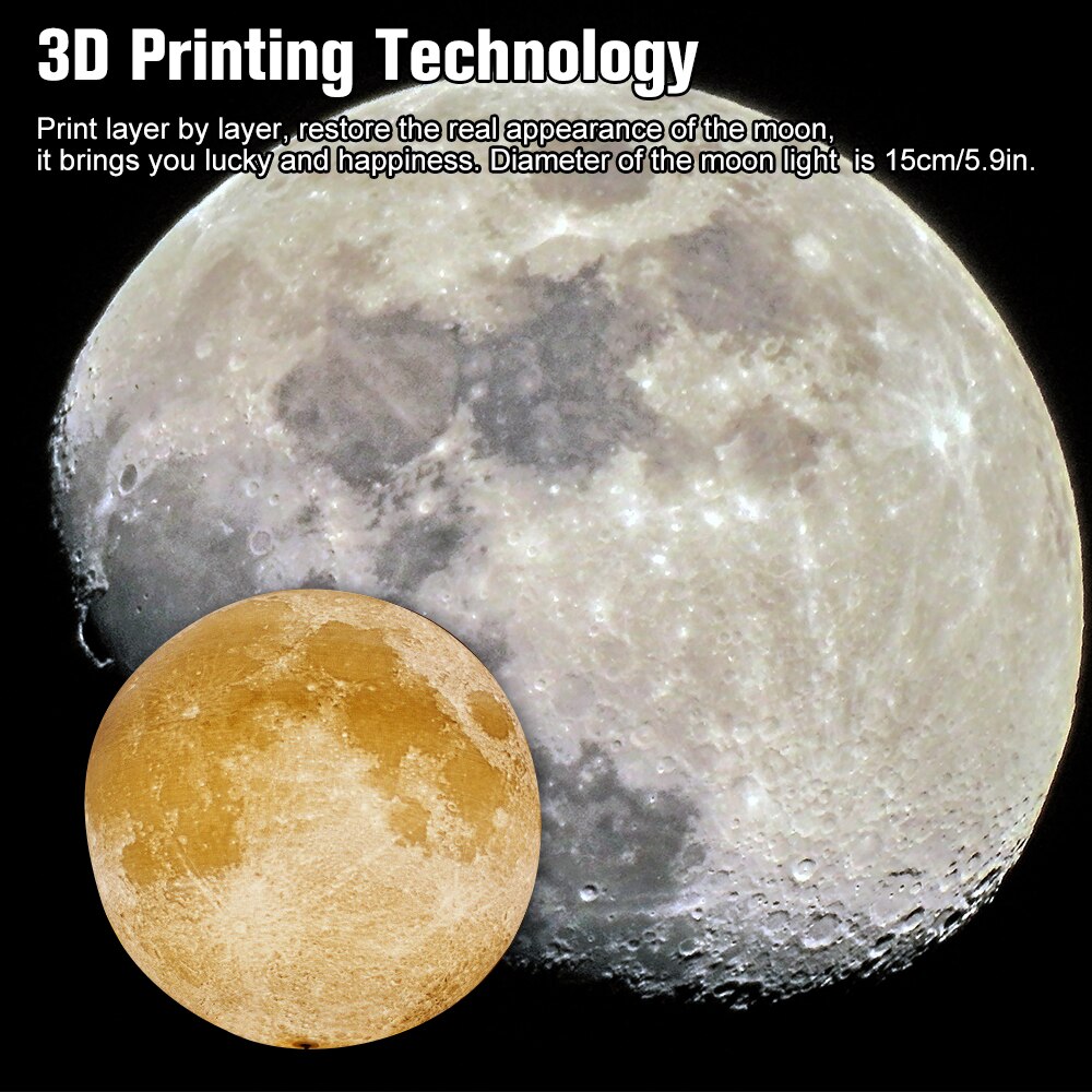 15cm/5.9in Moon Night Light 3D Printed Moon Globe Lamp 2 Colors Glowing Moon Lamp With Stand Dimmable Touch Control USB Charging
