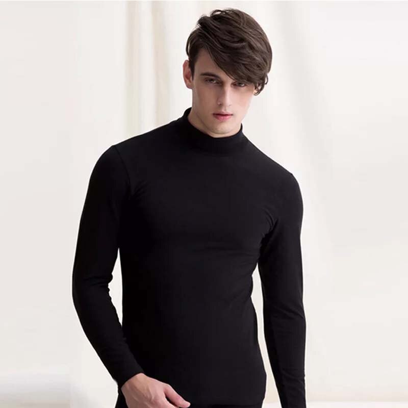 Katesy keep warm heren lange onderbroek heren dunne effen kleur basic thermisch ondergoed sets russisch canada verenigde staten en europa 2 stuks: Zwart / Xxl