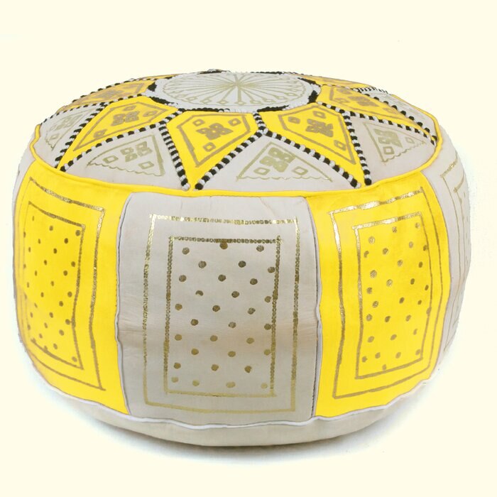 Puf Pouf Hecho a Mano en fès, Marrakech Cuero autentico SIN relleno: YELLOW