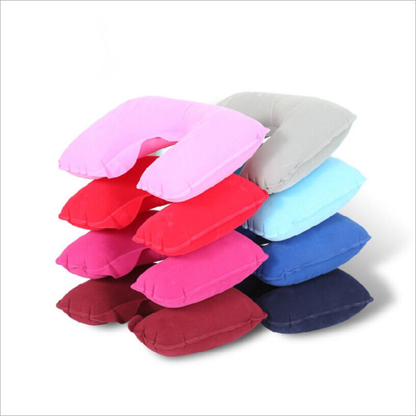 Funktionell uppblåsbar marinblå flanell yta luftkudde u-formad typ nackstöd nackskydd resebil kontor tupplur bärbar kudde