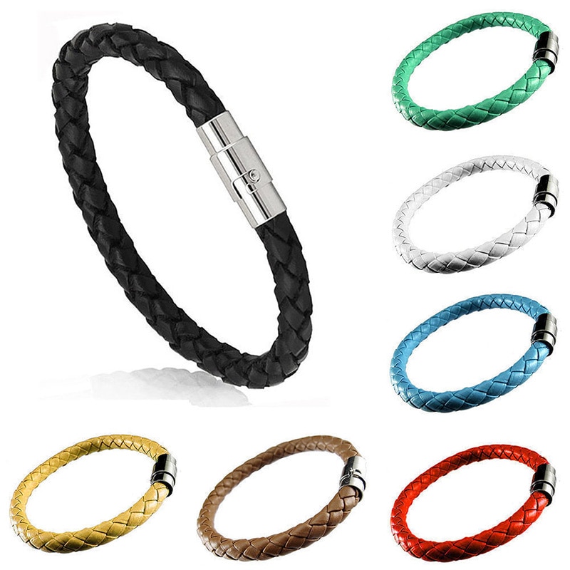 15 kleuren Geweven Armbanden Paar Armband Magnetische Sluiting Mannen Vrouwen Gevlochten Lederen Staal Lederen Touw Ketting Sieraden