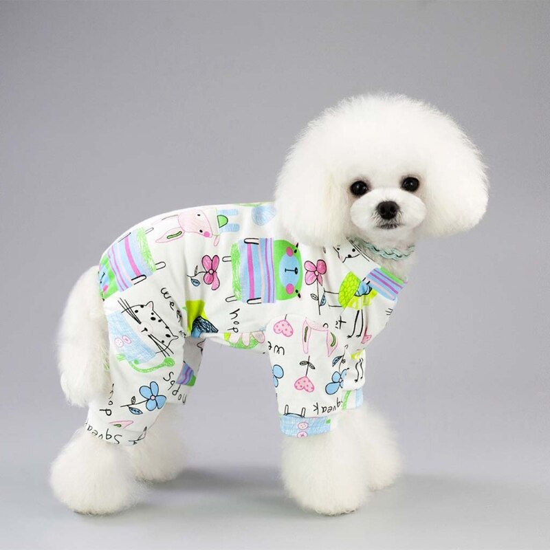 All Seasons Cartoon Print Dog Pajamas Soft Comfortable Puppy Dog Jumpsuit Cute Patterns Pet Rompers Home Wear Pajamas