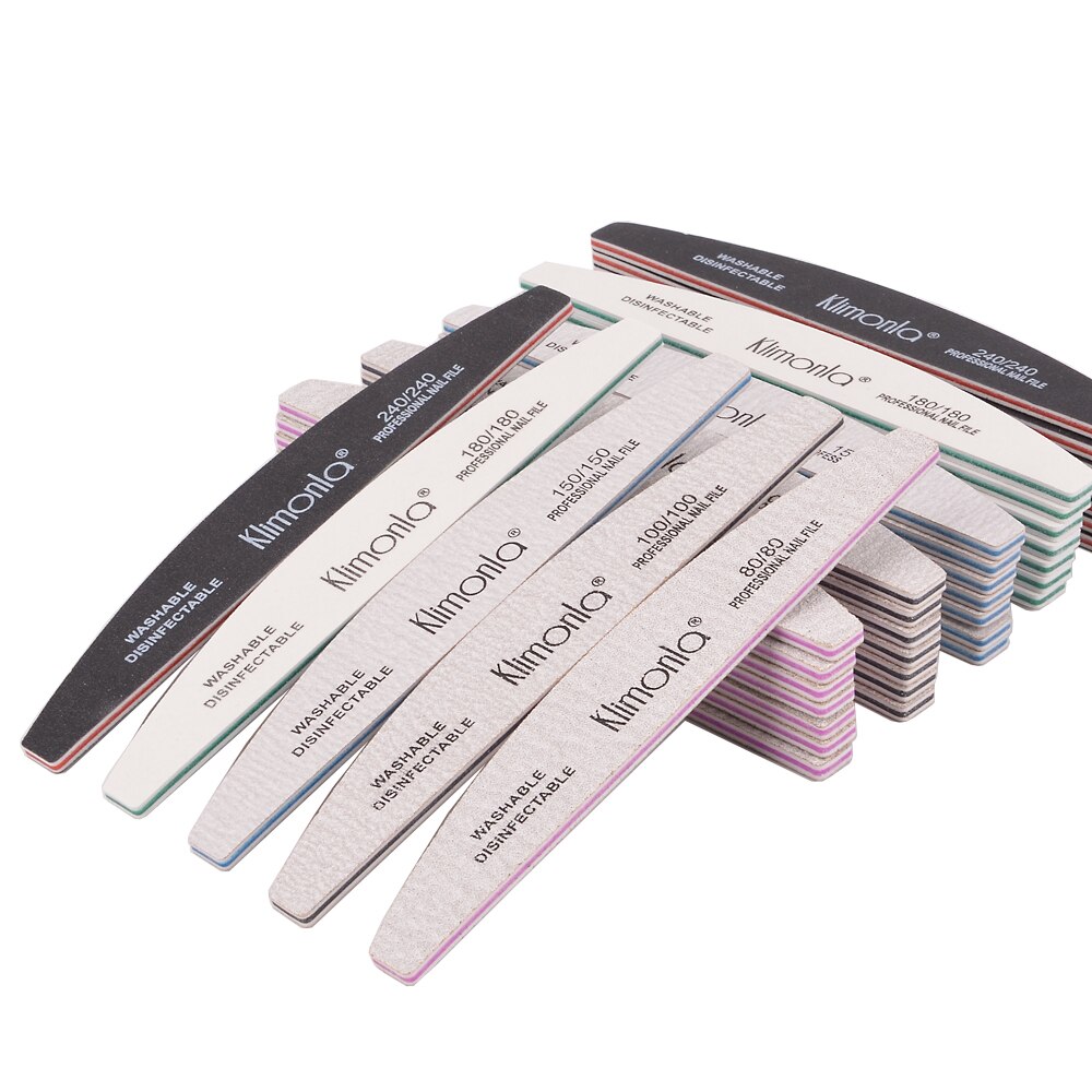 Lima de uñas , 80/100/150/180/240, lima de uñas de Gel de media luna, mezcla de colores, herramienta de belleza lavable para manicura y pedicura, 3 unids/lote