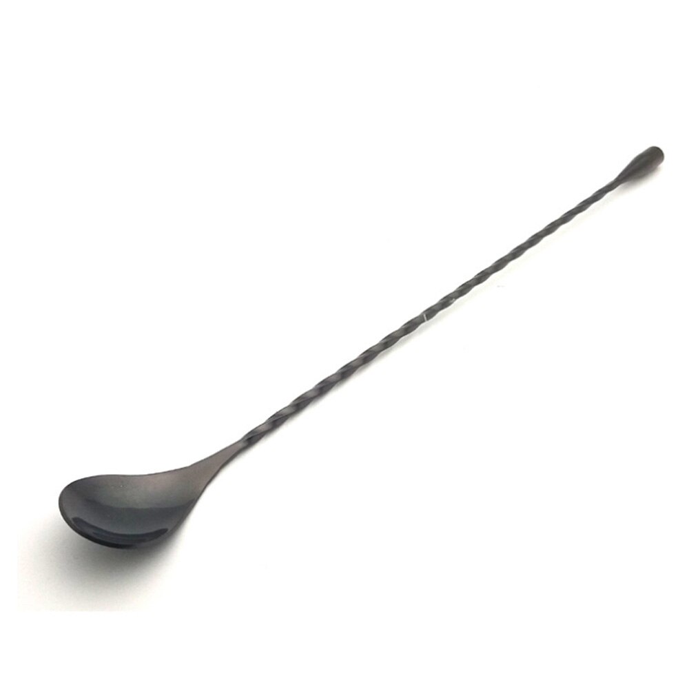 Mango largo mezcla cuchara de acero inoxidable Barra de cuchara mango espiral agarre accesorios de cocina y Bar camarero herramientas: Black