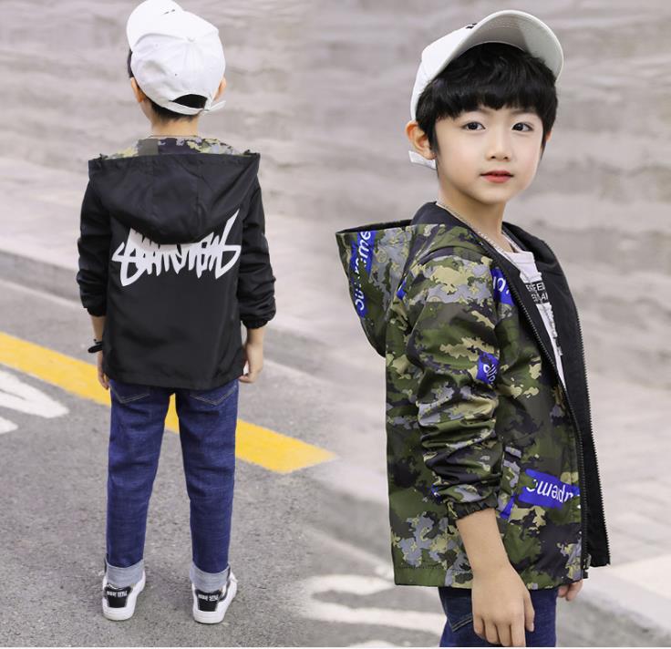 Herfst jongens hoed jas koreaans merk jongens lange mouwen jongenskleding kleine windshirts aan beide kanten: Zwart / 12