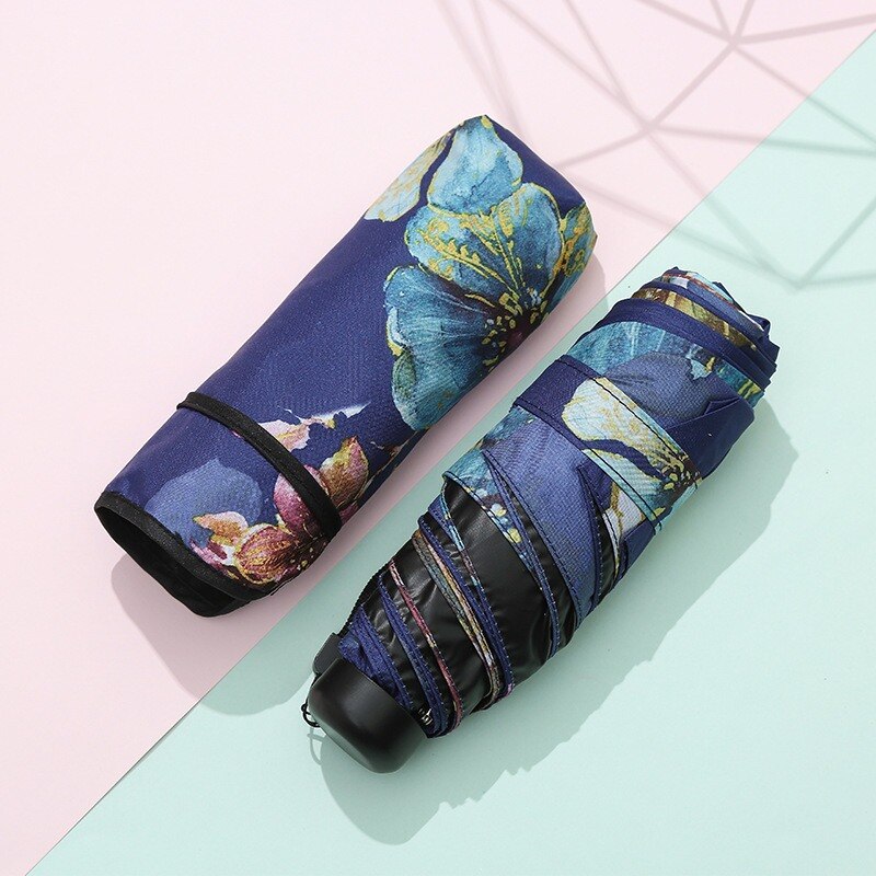 Sombrilla plegable ultraligera con Floral para mujer, paraguas plegable con cinco pliegues, protección solar, UV