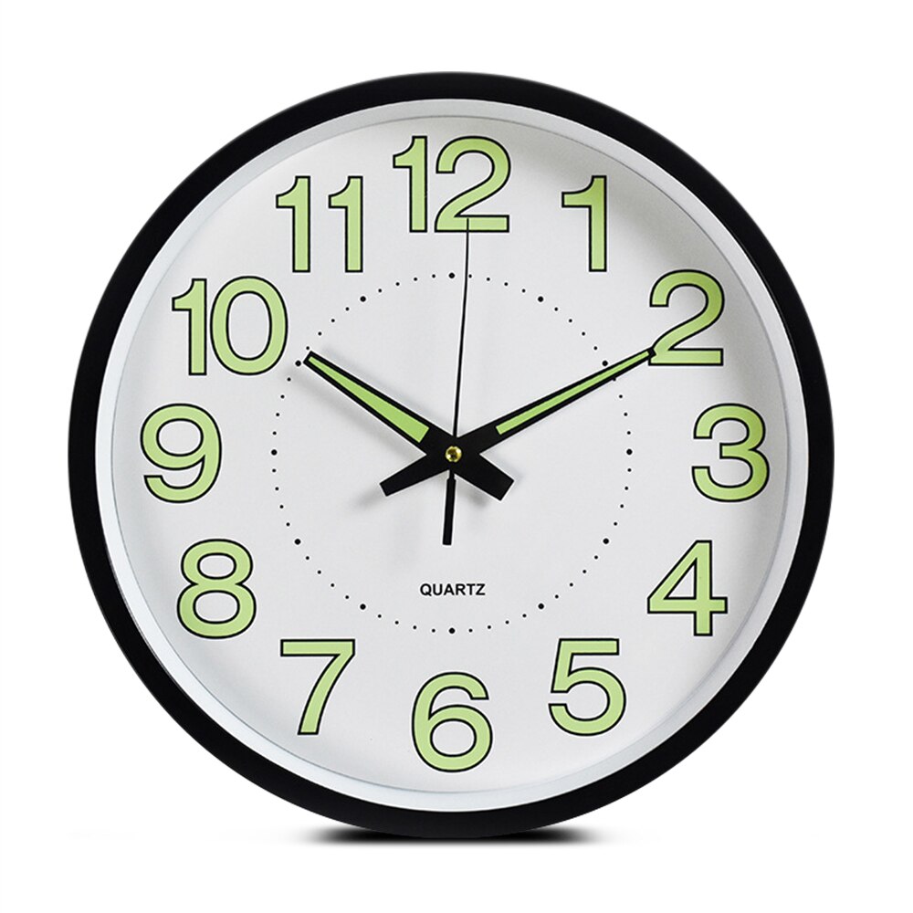 Decorative Wall Clock Luminous Glow In Dark Quartz Plastic Watch Home Decor Mute Living Room Digital Wall Clocks: Black