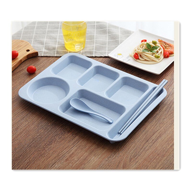 Assiette incassable en plastique, paille de blé, compartiment en plastique, cantine ménage, service de couverts, accessoires de cuisine, service de vaisselle: blue Without bowl