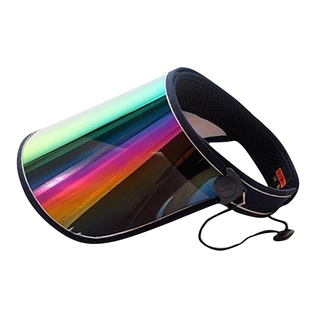 Visera vacía de verano para mujer, gorra de plástico con de arcoíris, Panel de protección UV, visera grande con visera ancha, gorra de playa para motocicleta #0323y30: Black
