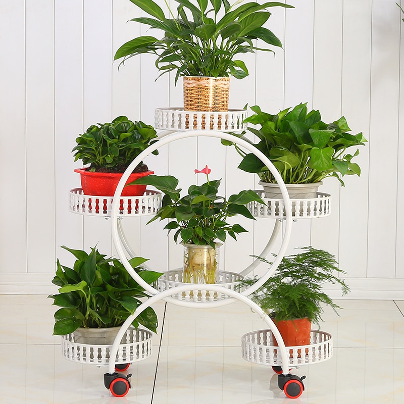 Soportes portátiles de flores con ruedas, soporte de Metal para plantas, organizador de habitación creativa, estante de almacenamiento grande, estante flotante para decoración interior