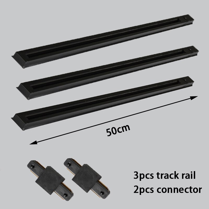 Black/white 0.5M 1M Led Track Rail 220V Aluminum Led Track Light Rails Straight/L Shape Connectors for Track Rail Spotlight: 3pcs 0.5m track