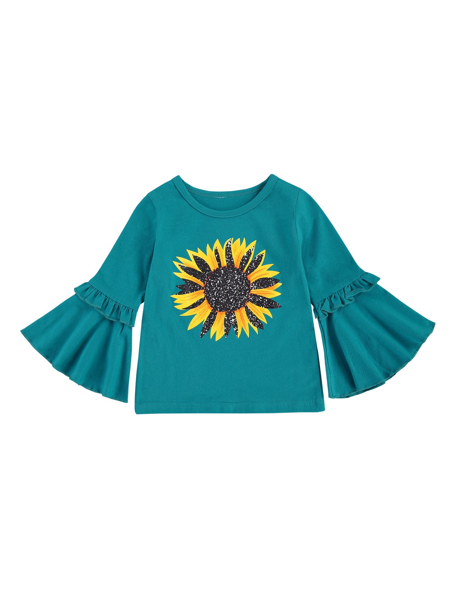 Kinderen Meisjes Mode Flare Mouw Zonnebloem Print Top Stijlvolle Tops Voor Kinderen Baby Meisjes