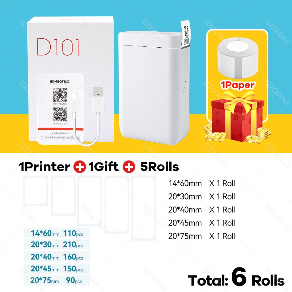 Niimbot Label Printer D101 Mini Wireless Protable Mobile Printer with 1 Roll Label Paper Price Tag Printing