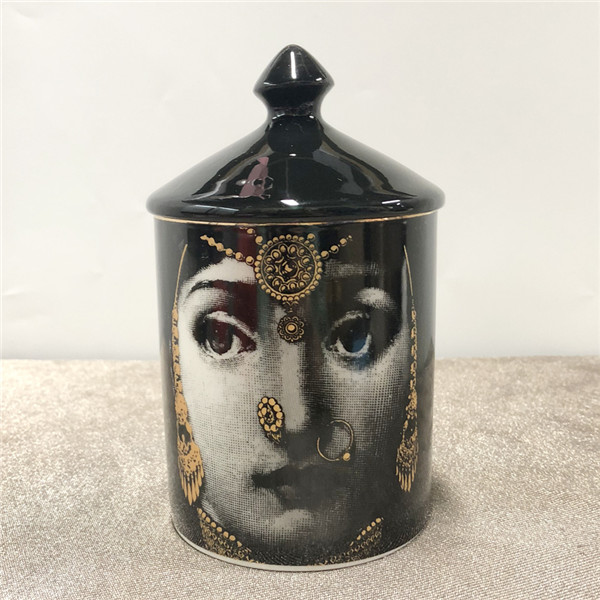 Vintage Style Black Lid Candle Holder Handmade Candles Jar Retro Lina Face Storage Makeup Ceramic Craft Home Decoration Jewerlly: 5