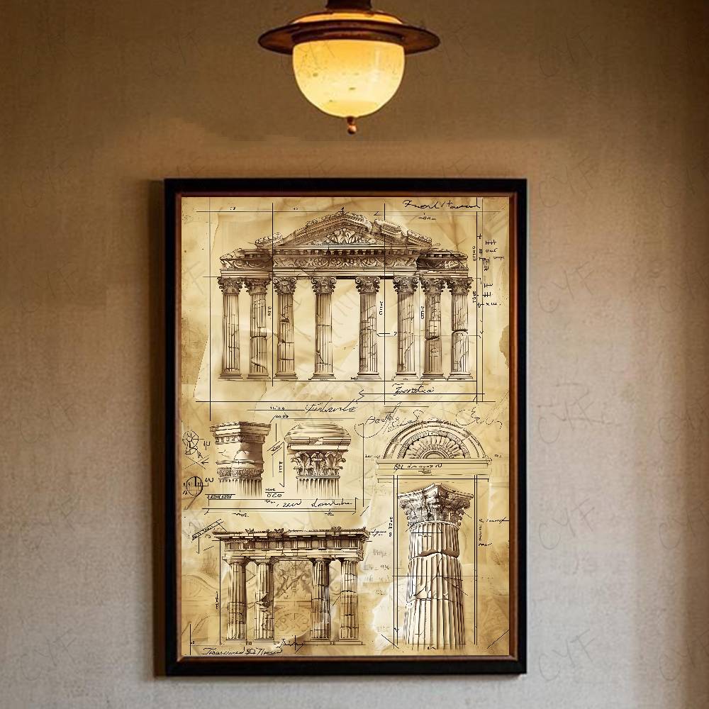 Retro Roman Architectural Poster Home Living Bed Room Bar Hallway Sticky Wall Art Printing Waterproof Aesthetic Decor: Medium / green