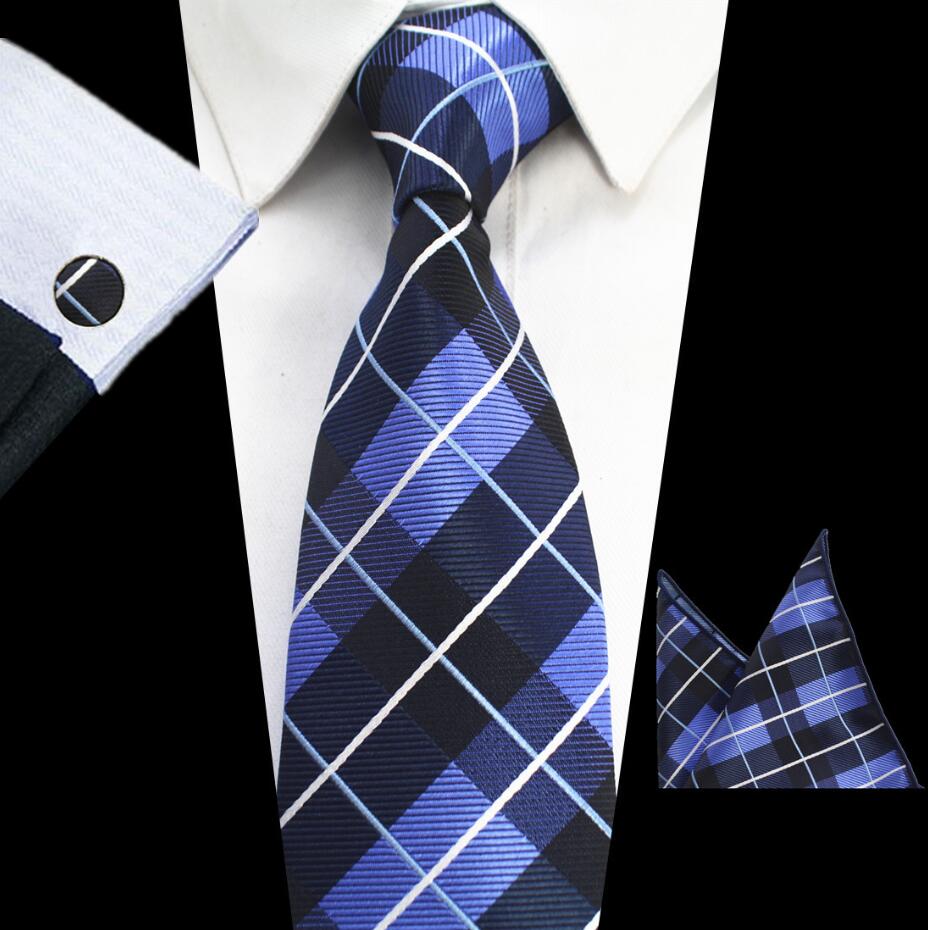 Rbocott 8cm conjuntos de gravata novo design para homem xadrez & dot & paisley gravata lenço abotoaduras define negócios festa de casamento pescoço laços: 01