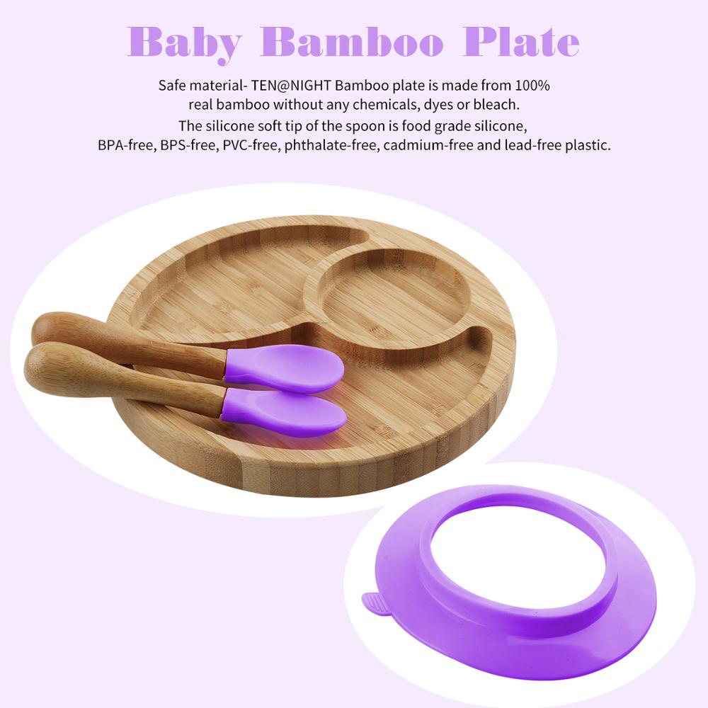 Baby Feeding BowlBaby Dinner fixed Plate Wooden Snack Plate Cutlery Child Feeding Tableware Children Dishes Rice Feeding: Purple
