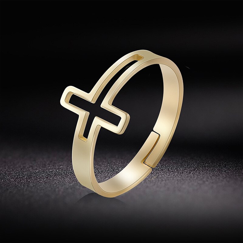 Rinhoo Rvs Holle Kruis Vinger Ringen Open Teen Ringen Voor Vrouwen Meisjes Verstelbare Vinger Ring Sieraden