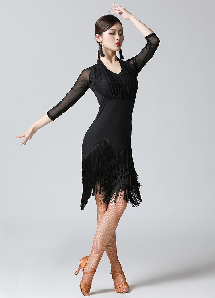 Latin Dans Jurk Voor Vrouwen Zwart Kwastje Latijns Praktijk Kleding Dans Kostuums Concurrentie Moderne Party Ballroom Professionele